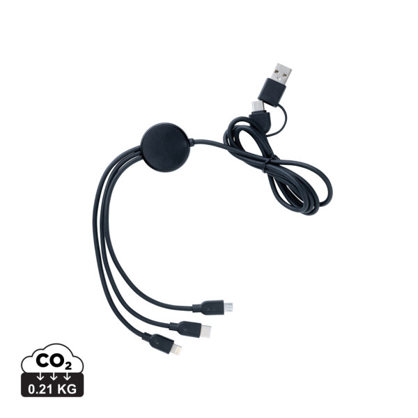 6-in-1 Kabel aus RCS recyceltem TPE und recyceltem Plastik Farbe: schwarz