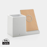 Ontario 10W Wireless Charger aus Bambus und RCS Kunststoff Farbe: weiß