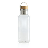 GRS rPET Flasche with Bambusdeckel und Griff Farbe: transparent