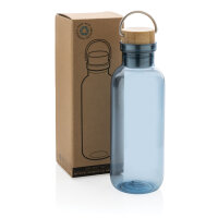 GRS rPET Flasche with Bambusdeckel und Griff Farbe: blau